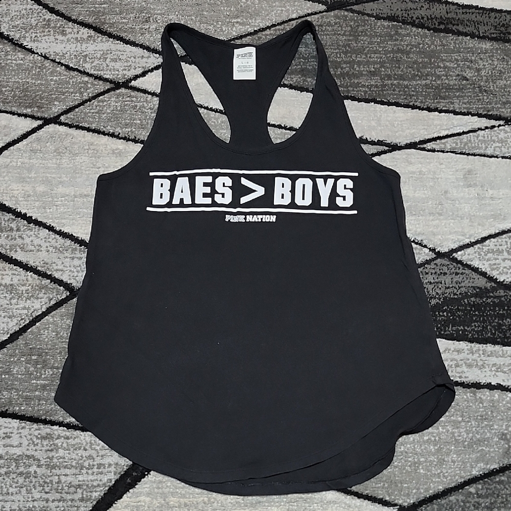 VS PINK 2015 BAES>BOYS BLACK RAZERBACK TANK-TOP LARGE